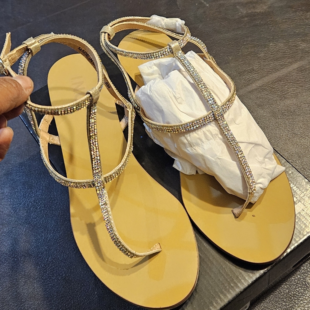 INC Beige Rhinestone Flexible Sole Madge Almond Toe Wedge Sandal